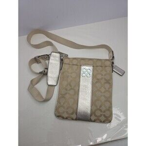 Coach Off White Julia Signature Stripe Metallic Crossbody Messenger Bag Y2K EUC